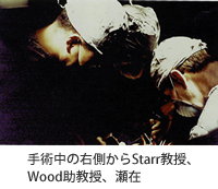 手術中の右側からStarr教授、Wood助教授、瀬在